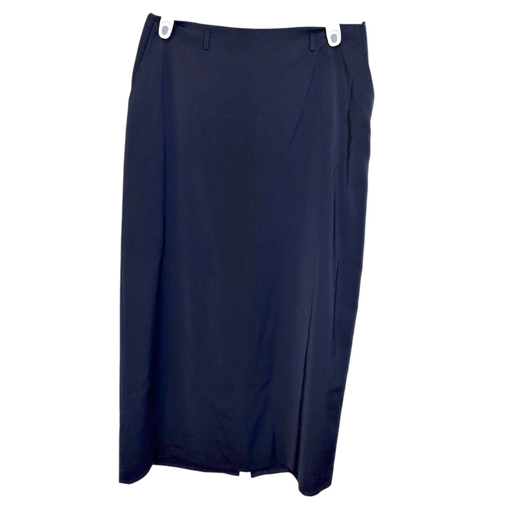 Banana Republic 14 Navy Blue Maxi Skirt Straight Back Vent Minimalist Officecore